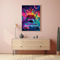 Neon Gaming Cityscape Poster