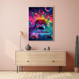 Neon Gaming Cityscape Poster
