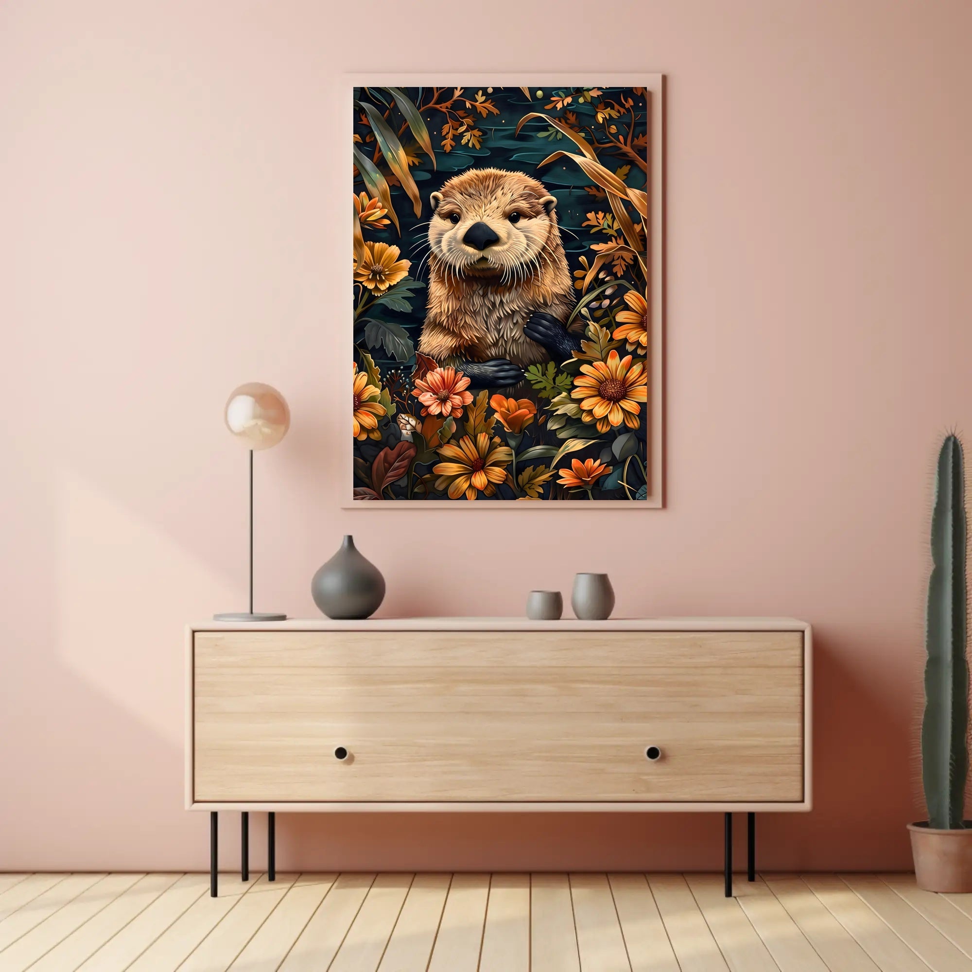 Otter in Bloom Wall Art Print for Decor Lovers