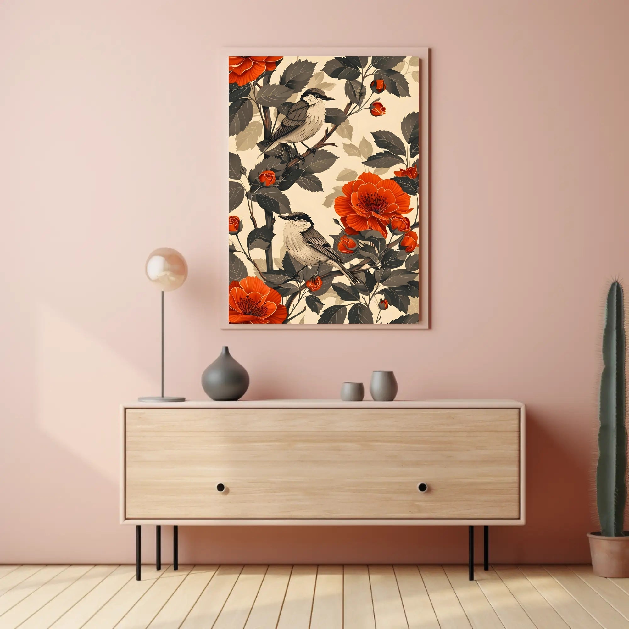 Birds and Blooms: Tranquil Nature-Inspired Animal Poster