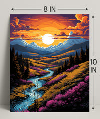 Sunset Over Mountain Stream Poster