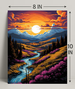 Sunset Over Mountain Stream Poster