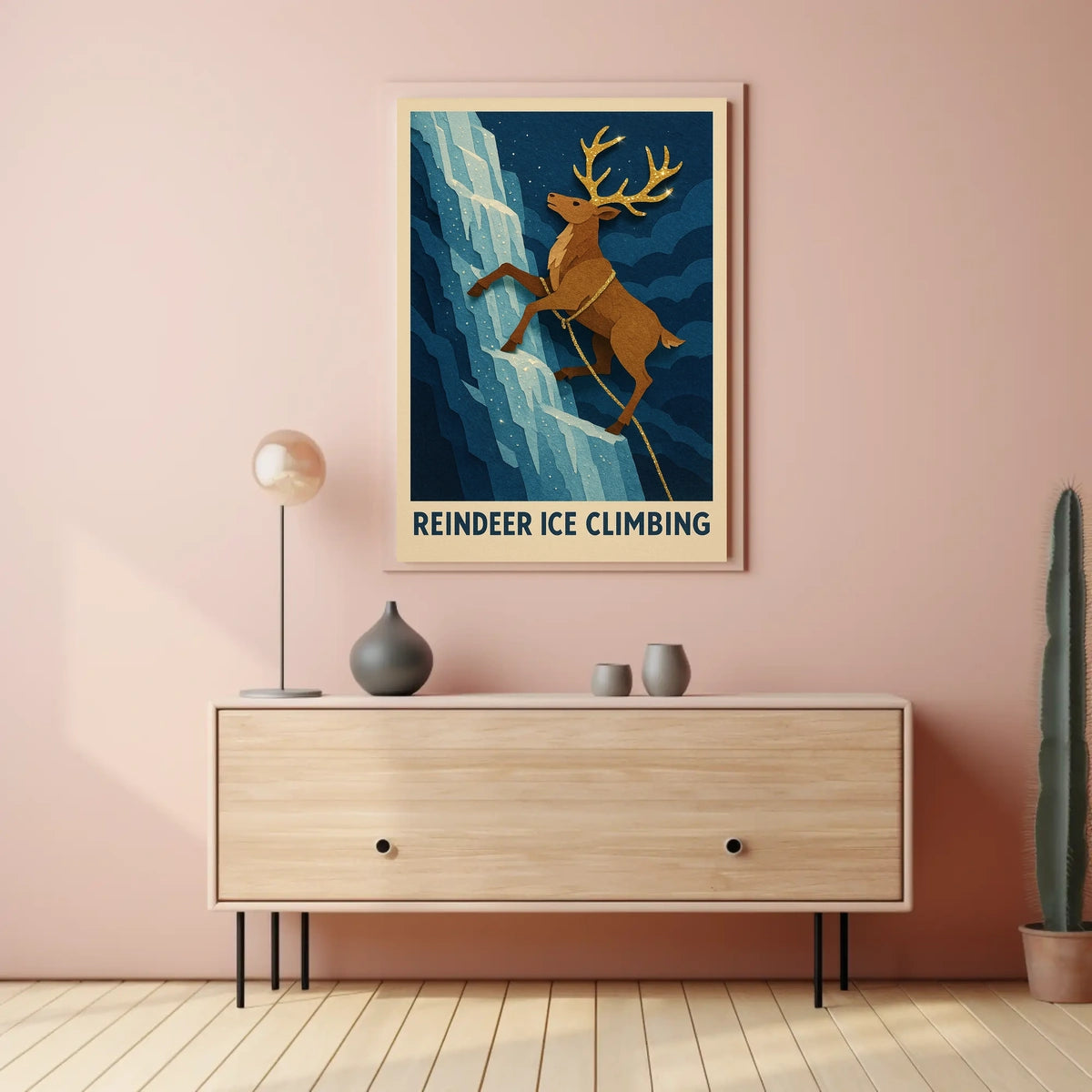 Reindeer Ice Climbing Poster