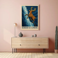 Reindeer Ice Climbing Poster