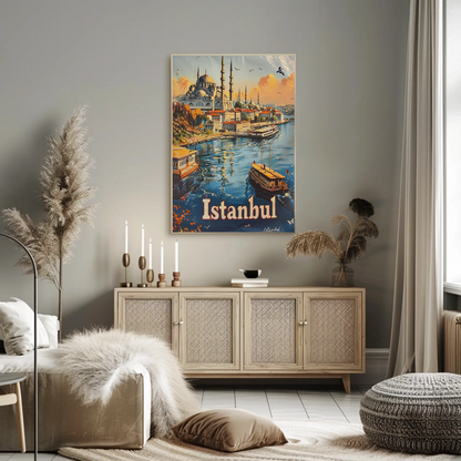 Istanbul Bosphorus and Blue Mosque Travel Poster