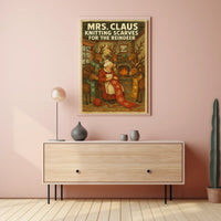 Mrs. Claus Knitting Scarves Poster