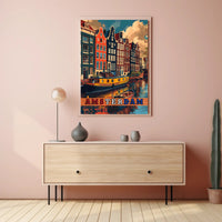 Amsterdam Scenic Canals Artistic Heritage Travel Poster