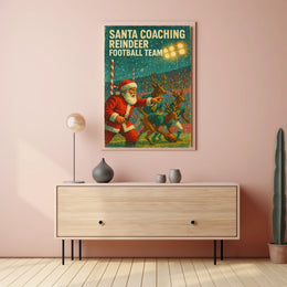 Santa Coaches Reindeer Football Team Vintage Poster