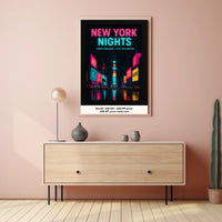 Vibrant Neon Nightscape in Times Square Urban Cityscape Poster