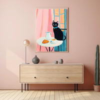Morning Cat Cafe Poster Vintage Travel Wall Art Print