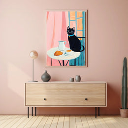 Morning Cat Cafe Poster Vintage Travel Wall Art Print