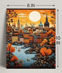 Autumn Cityscape Illustration Poster