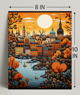 Autumn Cityscape Illustration Poster