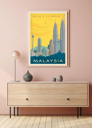 Kuala Lumpur Landmarks Vintage Travel Poster