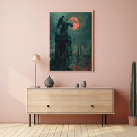 Gothic Fantasy Poster with Ominous Gargoyle and Red Moon PosterGoat
