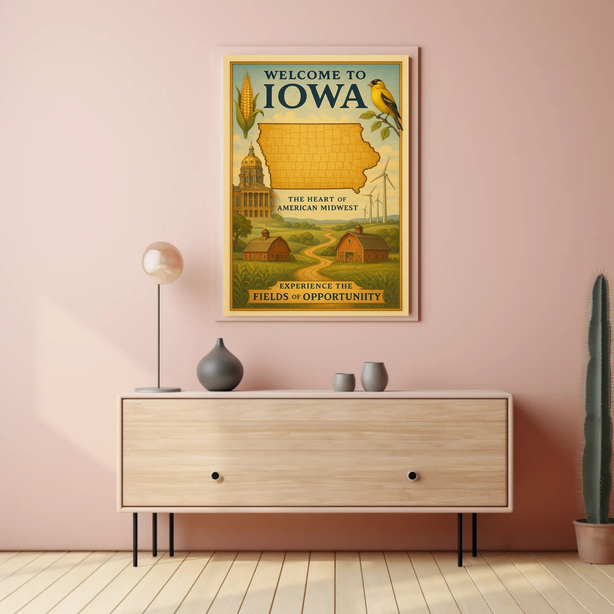 Iowa Heart of the Midwest Vintage Travel Poster