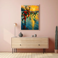 Reindeer Speed Skating on Surreal Frozen Lake