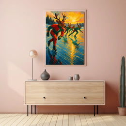 Reindeer Speed Skating on Surreal Frozen Lake