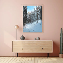 Serene Snowy Forest Pathway National Park Poster