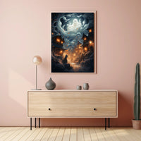 Enchanted Village Under Ghostly Skies Poster