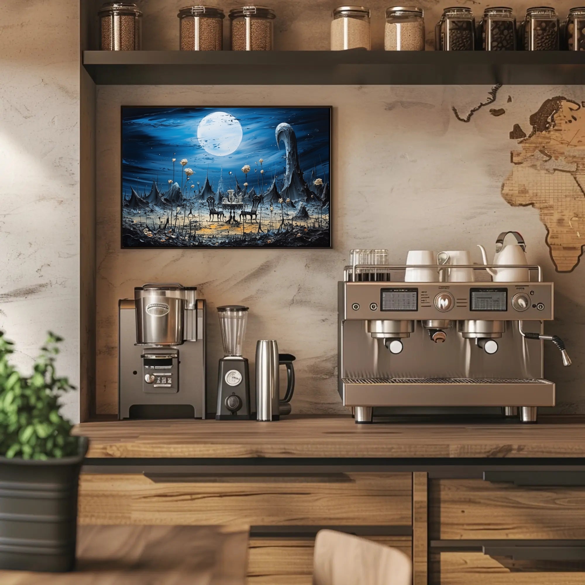 Surreal Dreamscape with Moonlit Tea Set Fantasy Poster