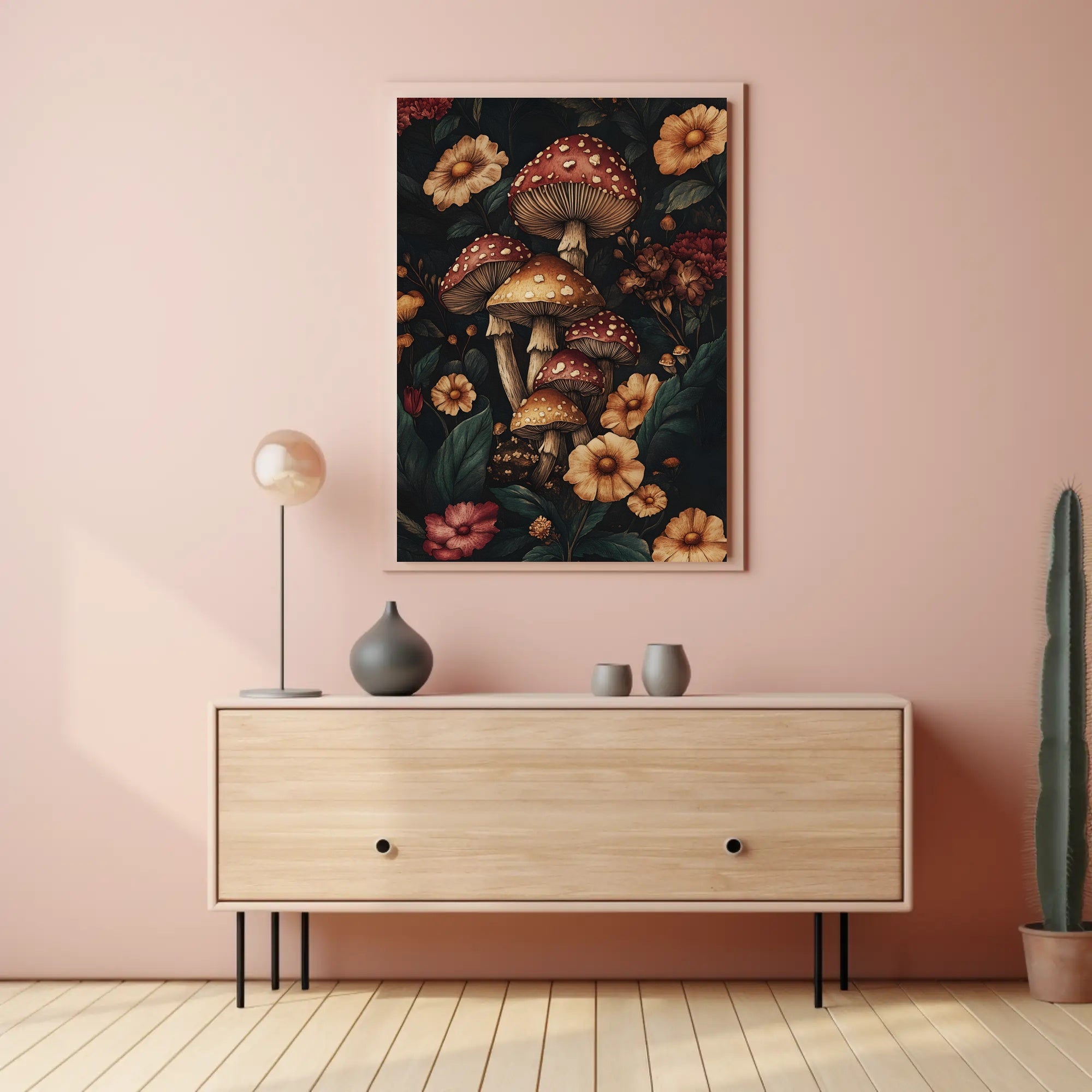 Enchanted Forest Wall Art Print with Mushrooms