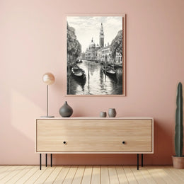Venetian Canal Scene Vintage Drawing Travel Poster