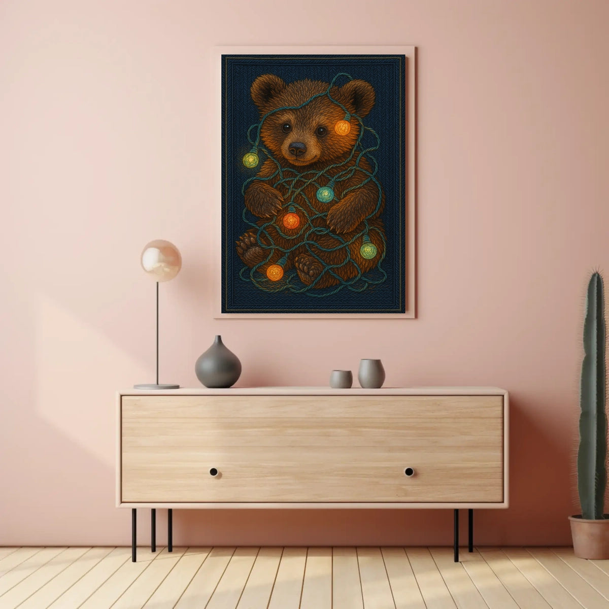 Festive Bear With Lights Poster