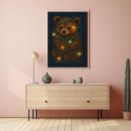 Festive Bear With Lights Poster