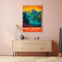 North Cascades Sunrise Adventure Vintage Poster