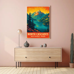 North Cascades Sunrise Adventure Vintage Poster