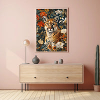 Majestic Cougar Floral Wall Art Print