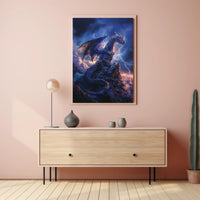 Majestic Blue Dragon Photorealistic Fantasy or Mythology Poster PosterGoat