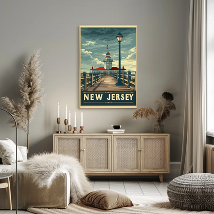 New Jersey Boardwalk Lighthouse Travel Poster