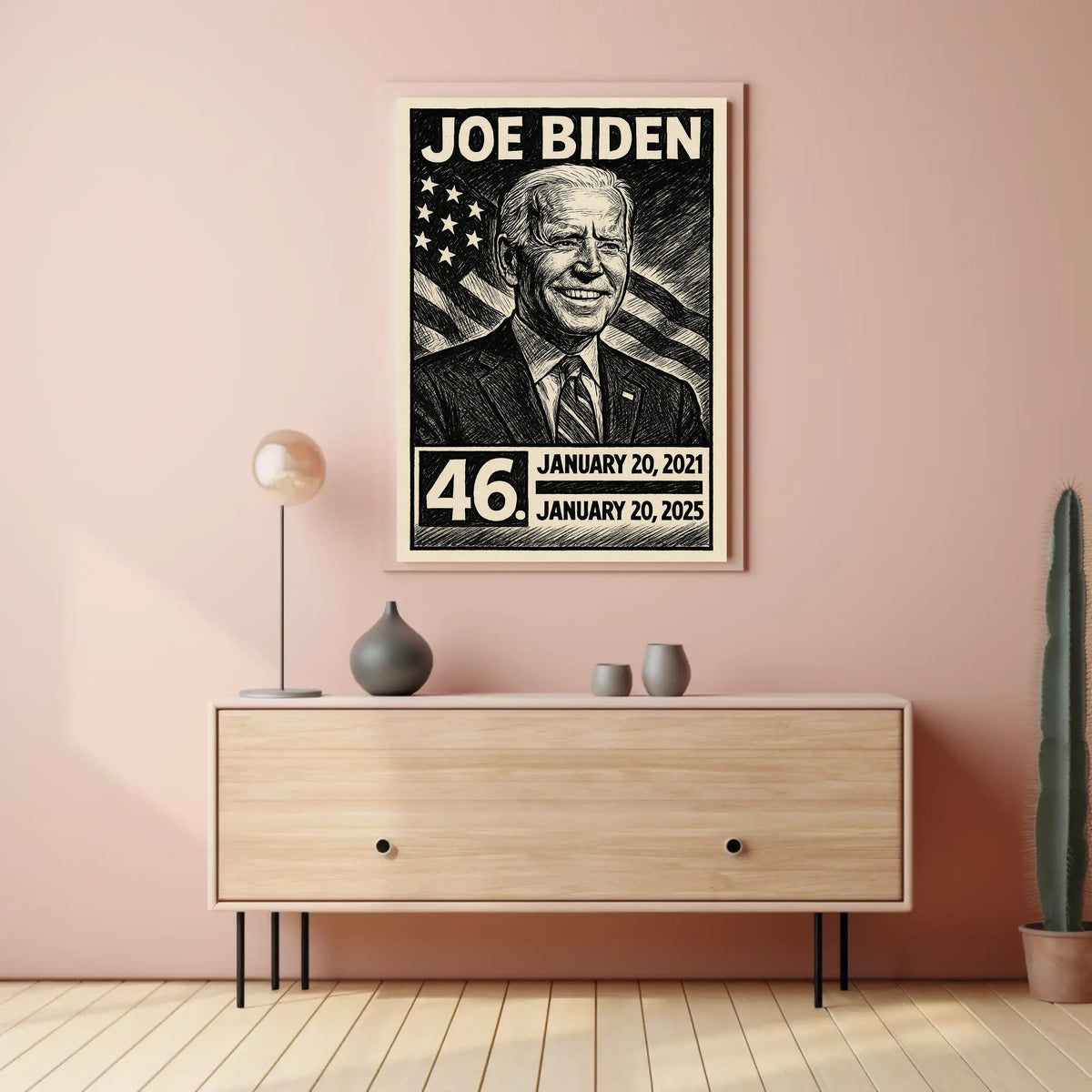 Joe Biden 46th President of the United States B & W Comic Sketch Poster