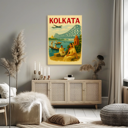 Kolkata India Bridge River Culture Scene Poster
