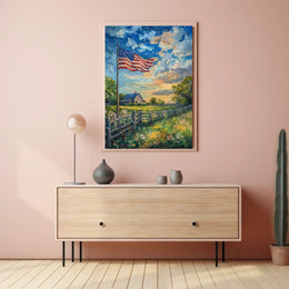 peaceful farmhouse landscape Poster
