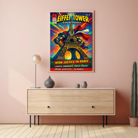 Eiffel Tower Superhero Comic Art Cultural Poster