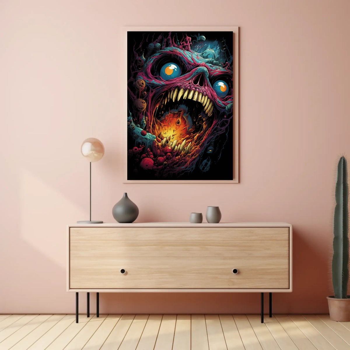 Monstrous Skeletal Face Surreal Horror Art Poster