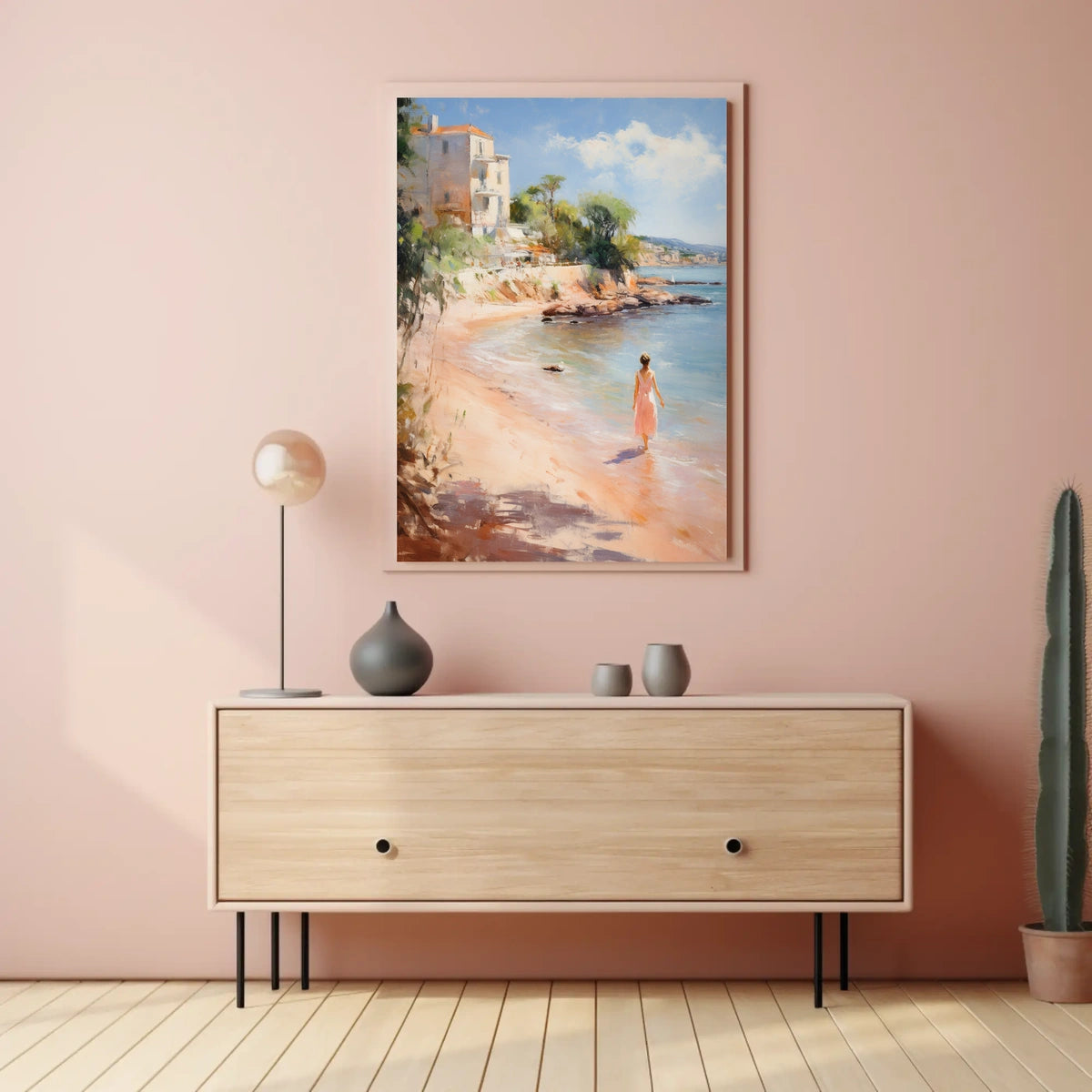 Serene Beach Walk Mediterranean Travel Poster