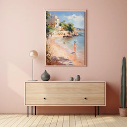 Serene Beach Walk Mediterranean Travel Poster