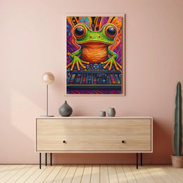 Vibrant DJ Frog Pop Art Print: Abstract, Artistic Poster
