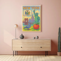 New York City Iconic Landmarks Poster Vintage Wall Art