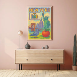 New York City Iconic Landmarks Poster Vintage Wall Art