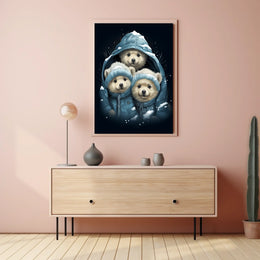 Polar Bear Cubs Winter Wonderland Art Poster