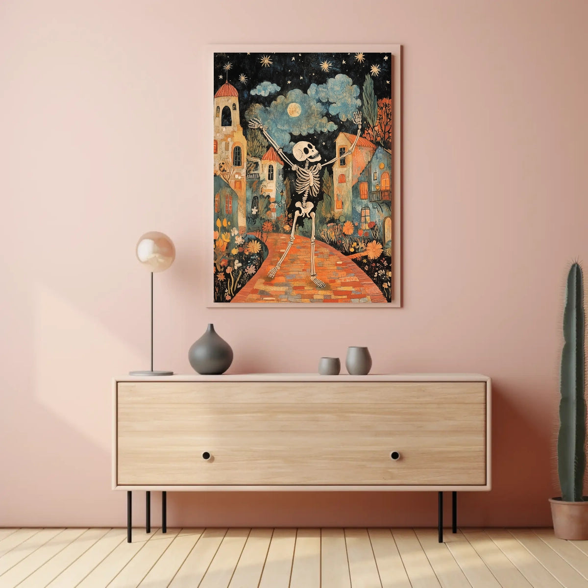 Dancing Skeleton Joyful Starry Night Whimsical Poster