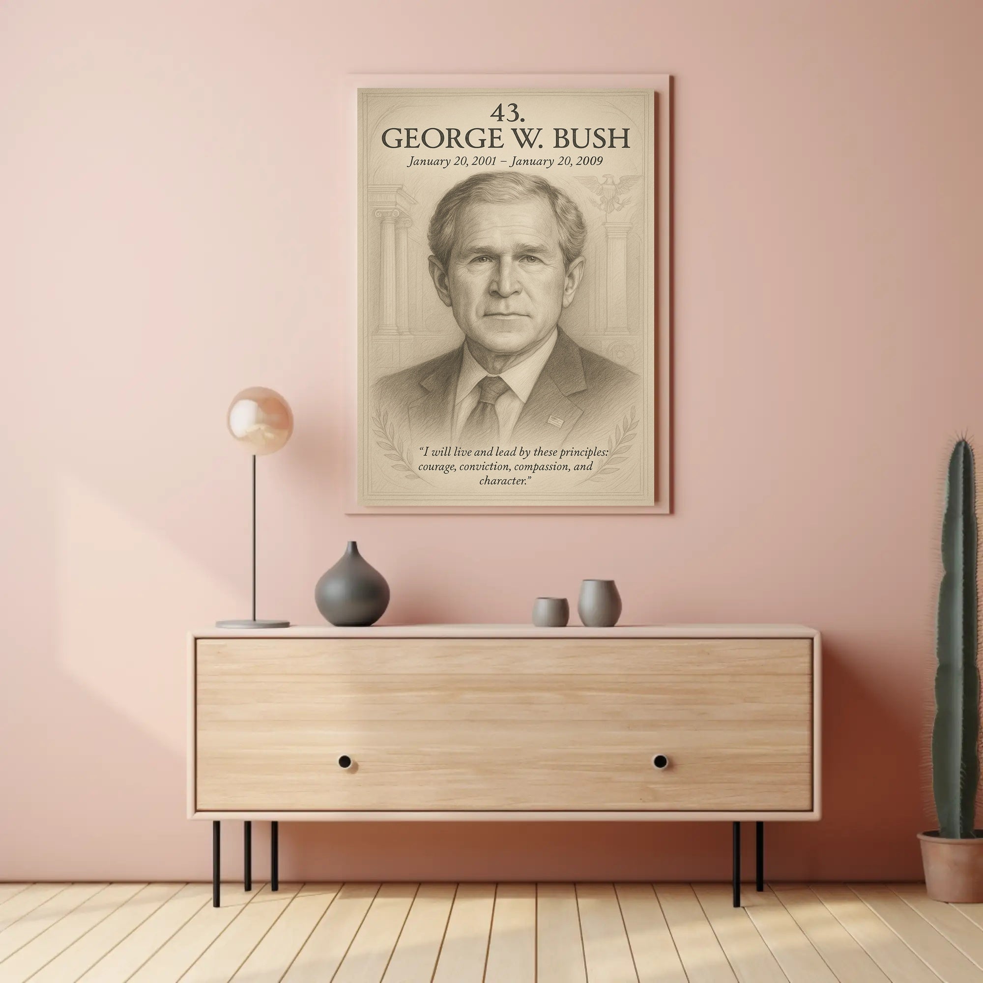 George W Bush 43rd President Sketch Poster Art Print Decor PosterGoat