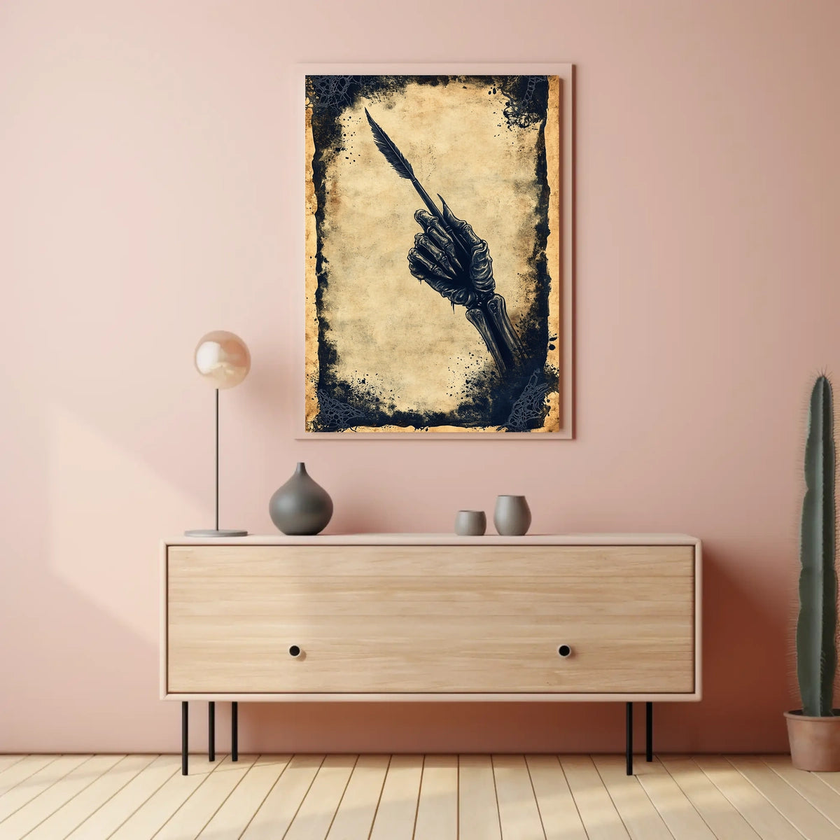 Quill Grasping Skeletal Hand Artistic Poster