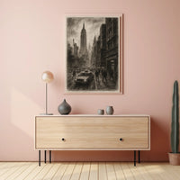 Charcoal Cityscape Of New York Poster Vintage Wall Art