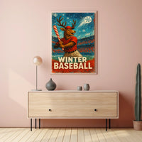 Winter Baseball Deer Poster: Festive Sports Art